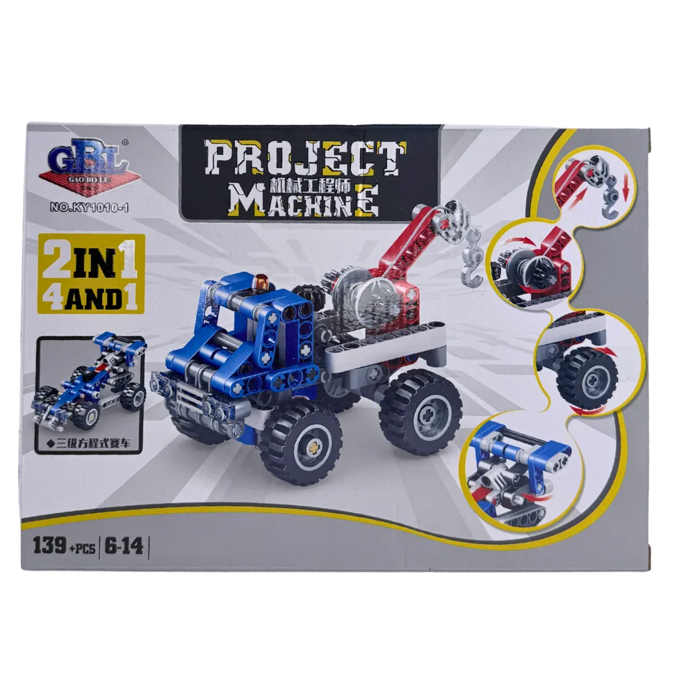 Κουτί σετ κατασκευής Project Machine KY1010-1 με γερανοφόρο φορτηγό, 139 κομμάτια, ηλικία 6-14